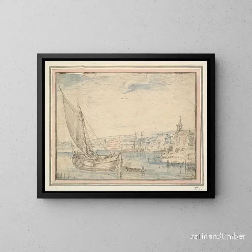 Reproduktion av målningen Båtar nära en by – Cornelis Claesz van Wieringen Reproduktion av målningen Båtar nära en by – Cornelis Claesz van Wieringen