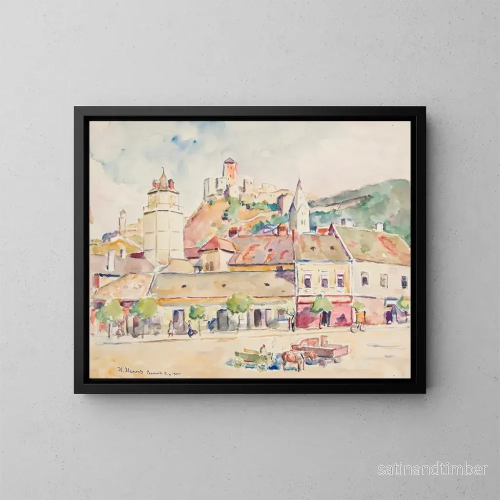 Reproduktion av målningen Vue de Trenczyn, fragment av staden med slottet - Ivan Ivanec