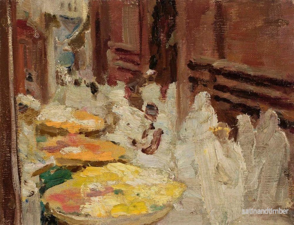 Reproduktion av målningen av Vache sacrée à Bénarès, fleurs et foire du voyage en Inde - Jan Cybis - Bild 2