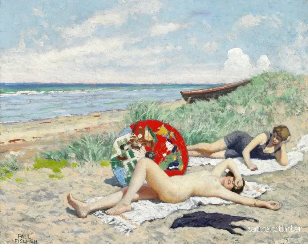 Reproduktion av målningen av flickor och en japansk paraply vid Hornbæk Strand - Paul Fischer - Bild 2