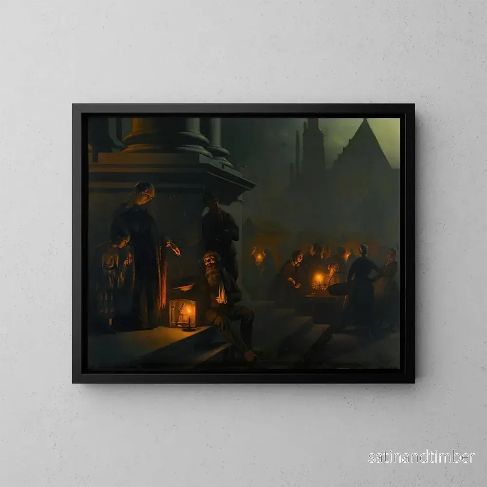 Reproduktion av målningen Charité vid nattmarknaden - Petrus van Schendel