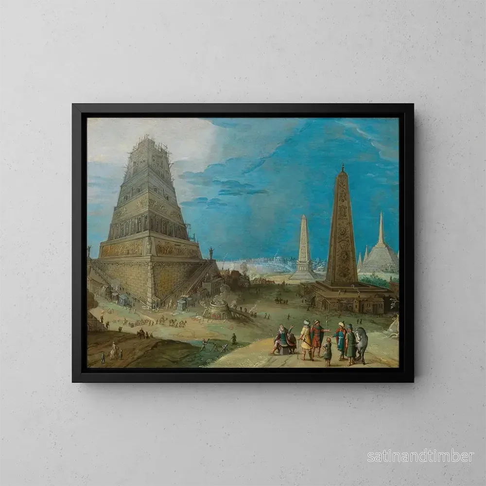 Reproduktion av målningen Nimrod som övervakar byggandet av Babels torn - Hendrick van Cleve III