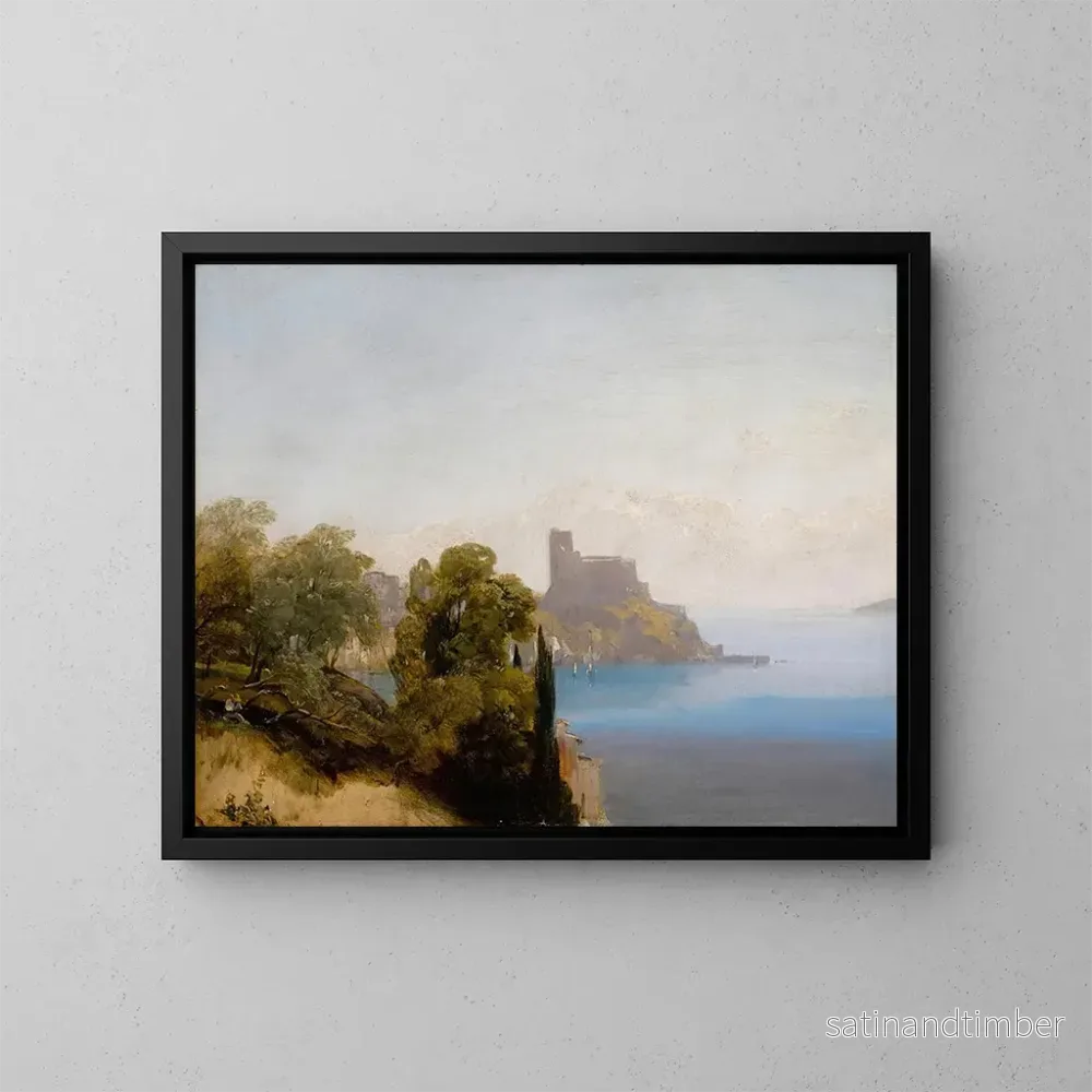 Reproduktion av målningen Vue de Lerici avec le baron Charles Rivet esquissant au premier plan - Richard Parkes Bonington