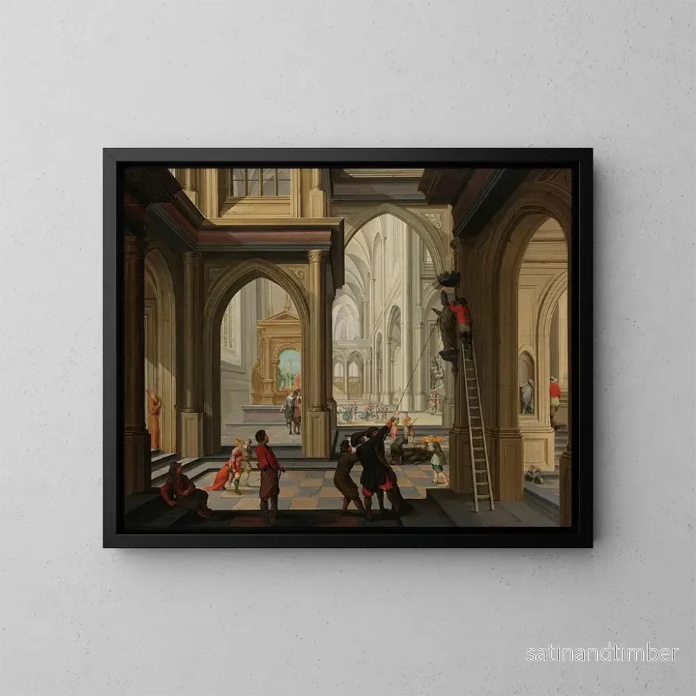 Reproduktion av målningen av ikonoklasm i en kyrka - Dirck van Delen