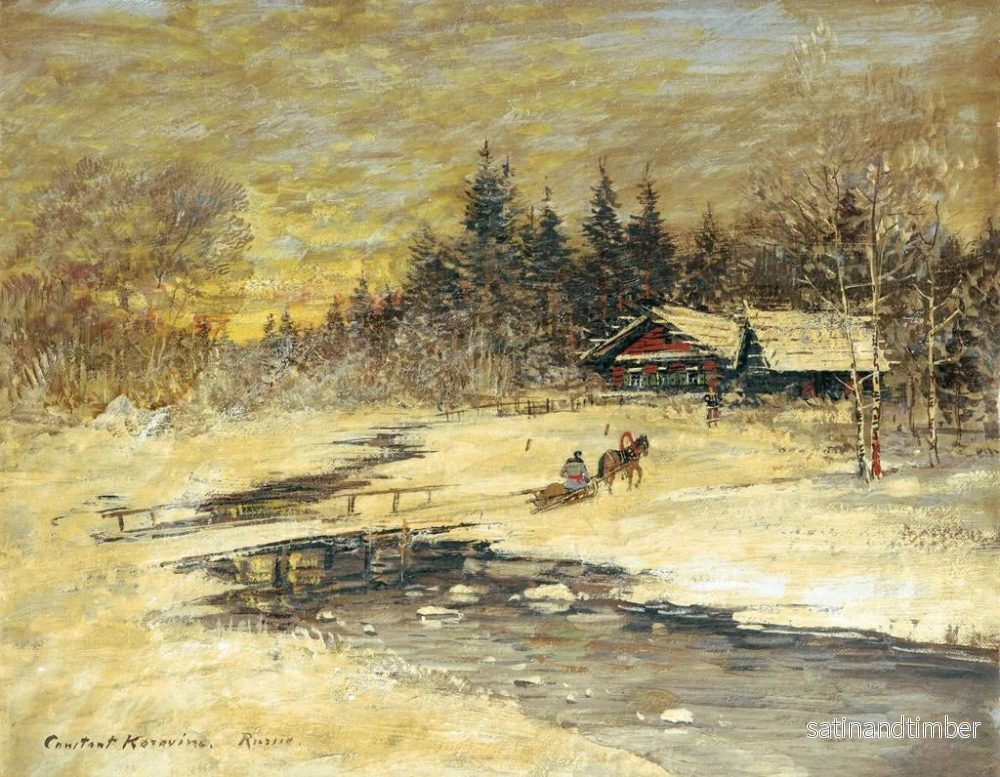 Reproduktion av målningen Traineau sur un pont au soleil couchant - Konstantin Alexeïevitch Korovine - Bild 2