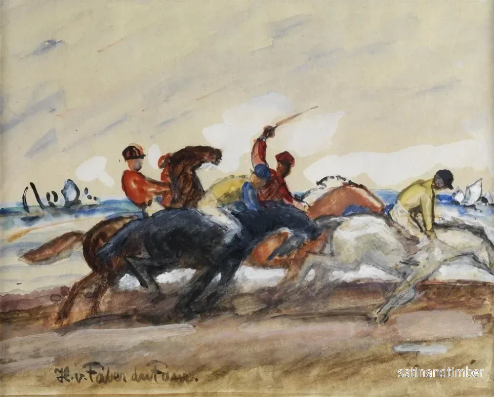 Reproduktion av målningen Jockeys lors d'une course sur la plage - Hans von Faber du Faur - Bild 2