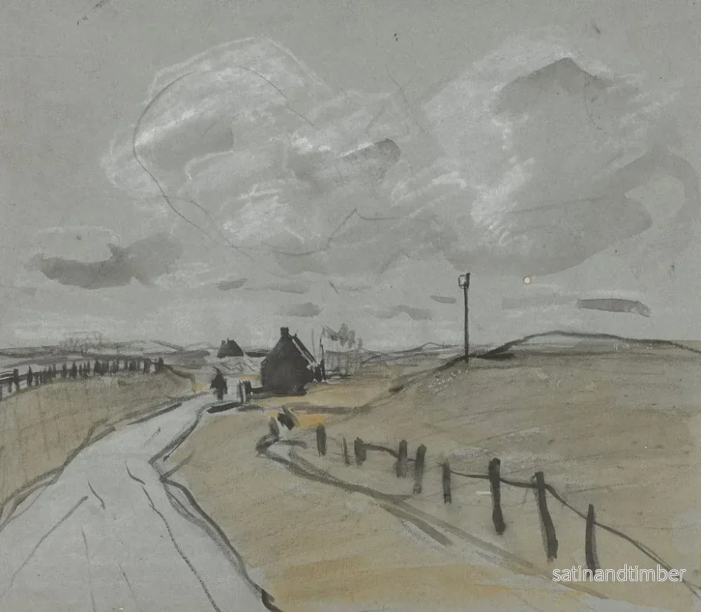 Reproduktion av målningen Vue le long d'un chemin avec de hautes berge et des clôtures - Jan van Essen - Bild 2
