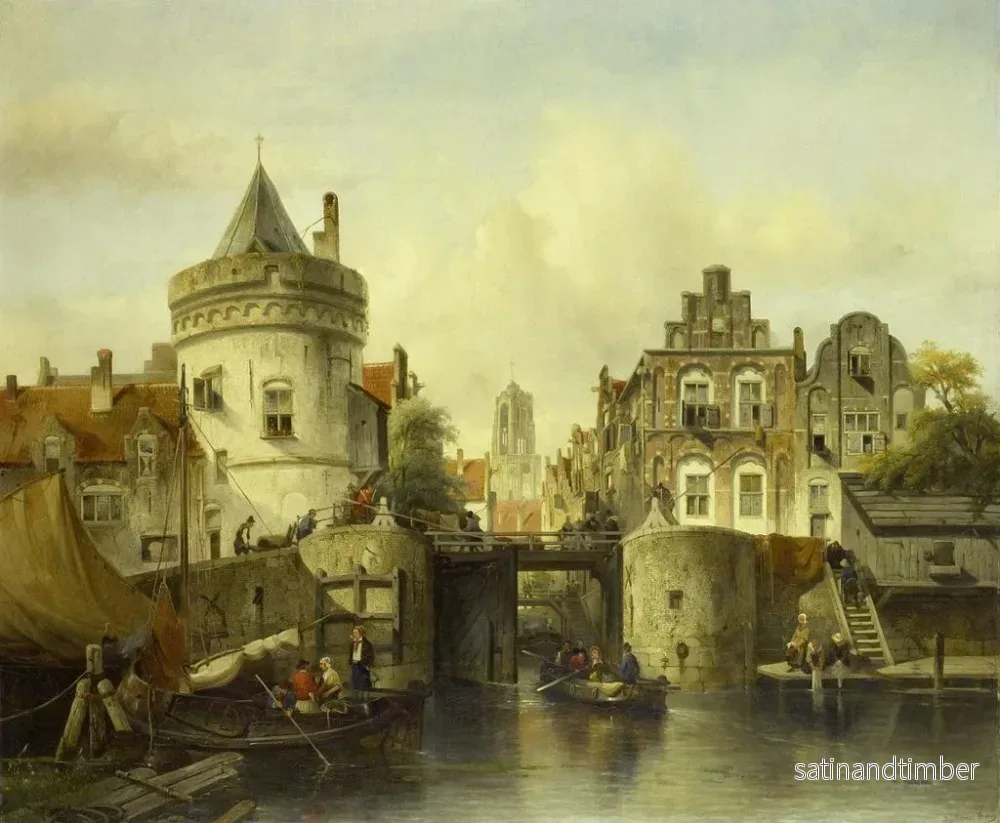 Reproduktion av målningen Vue imaginaire baserad på Kolksluis i Amsterdam - Salomon Leonardus Verveer - Bild 2