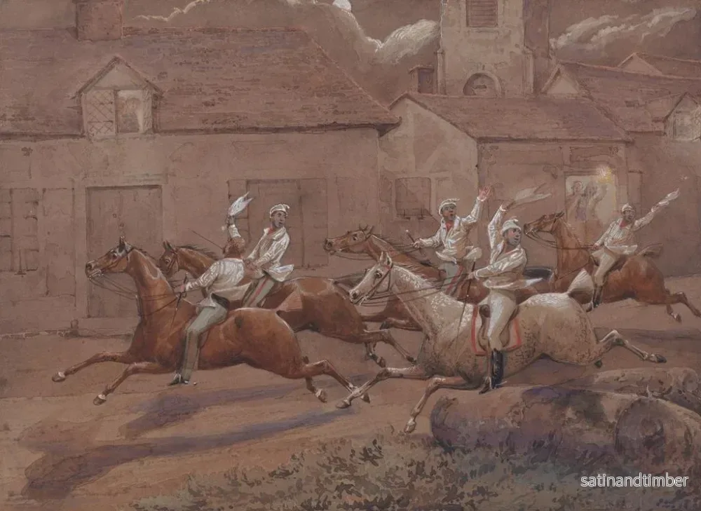 Reproduktion av målningen Les cavaliers nocturnes de Nacton, la fin de l'église et du village de Nacton - Henry Thomas Alken - Bild 2
