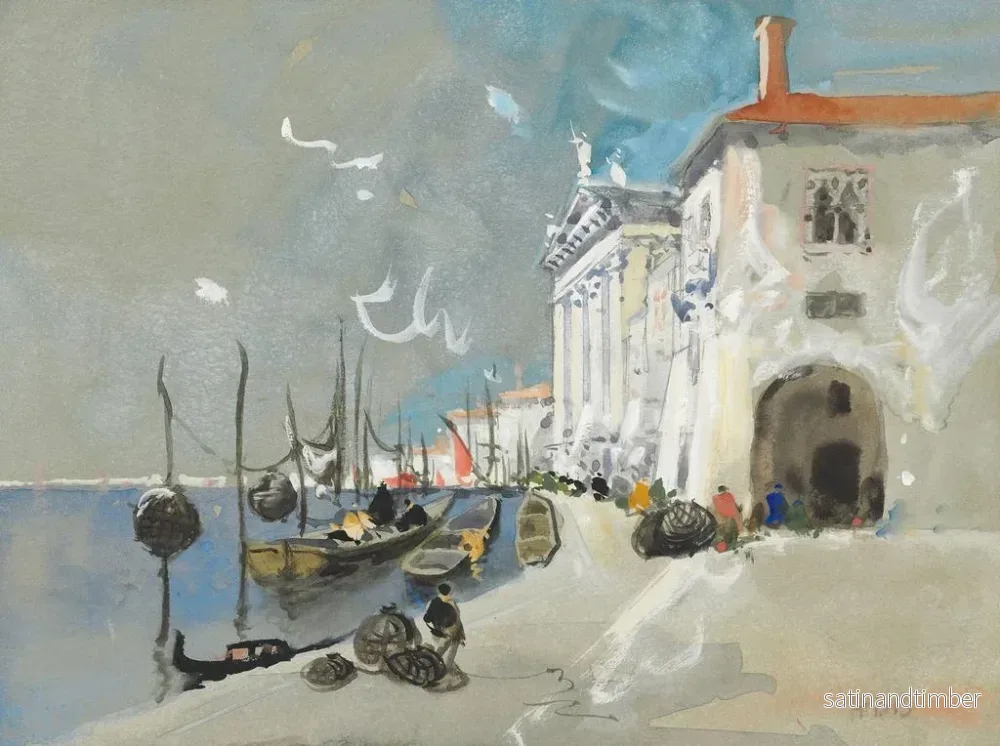 Reproduktion av målningen av fiskkorgar, Chioggia, söder om Venedig - Hercules Brabazon Brabazon - Bild 2