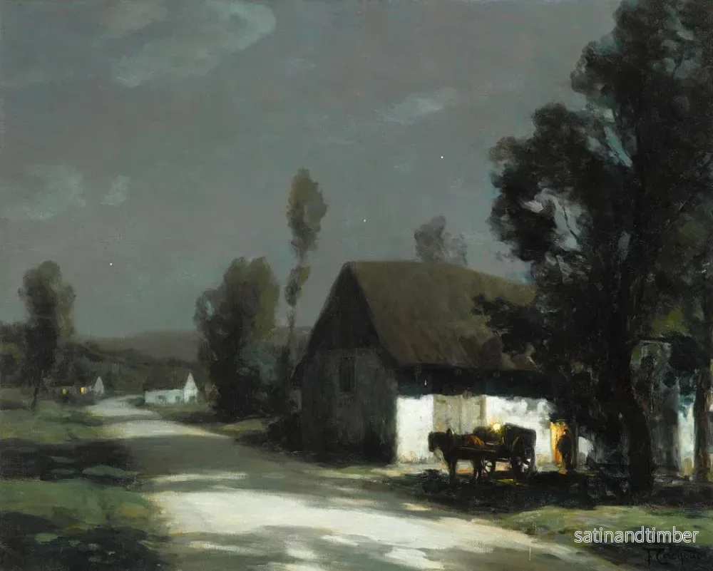 Reproduktion av målningen En byväg i månsken - François-Charles Cachoud - Bild 2