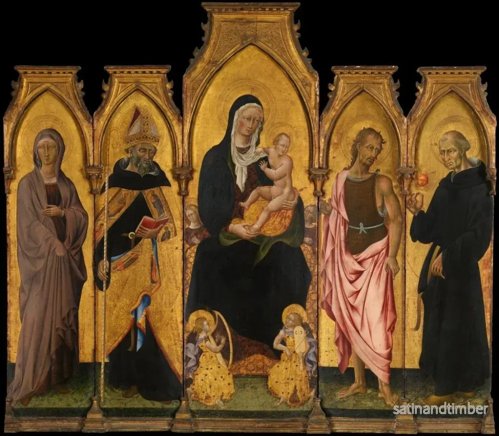 Reproduktion av målningen av Jungfru Maria med barnet omgiven av helgon - Giovanni di Paolo - Bild 2