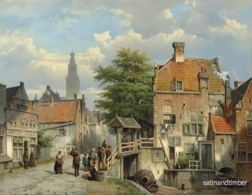 Reproduktion av målningen Figurer på en bro vid kanten av en holländsk kanal - Willem Koekkoek - Bild 2