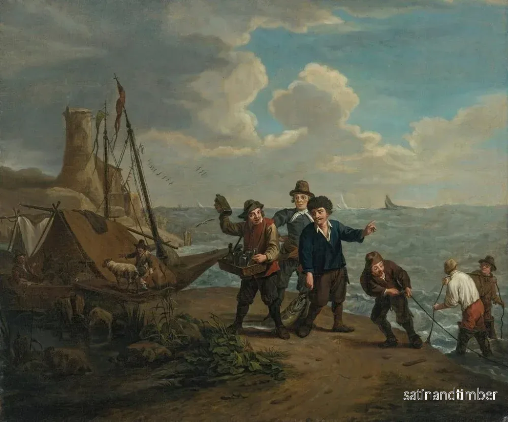 Reproduktion av målningen En gatförsäljare som säljer sprit till fiskare längs en blåsig kust - Jan Josef Horemans den yngre - Bild 2