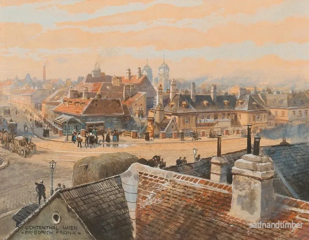 Reproduktion av målningen Vy över det vienna kvarteret Lichtenthal med Schubert-kyrkan - Friedrich Frank - Bild 2
