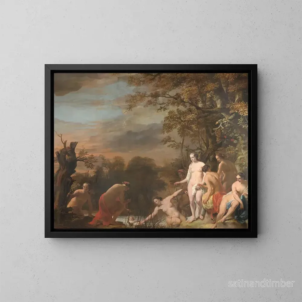 Reproduktion av målningen La fille du pharaon découvre Moïse dans le panier de jonc - Ferdinand Bol