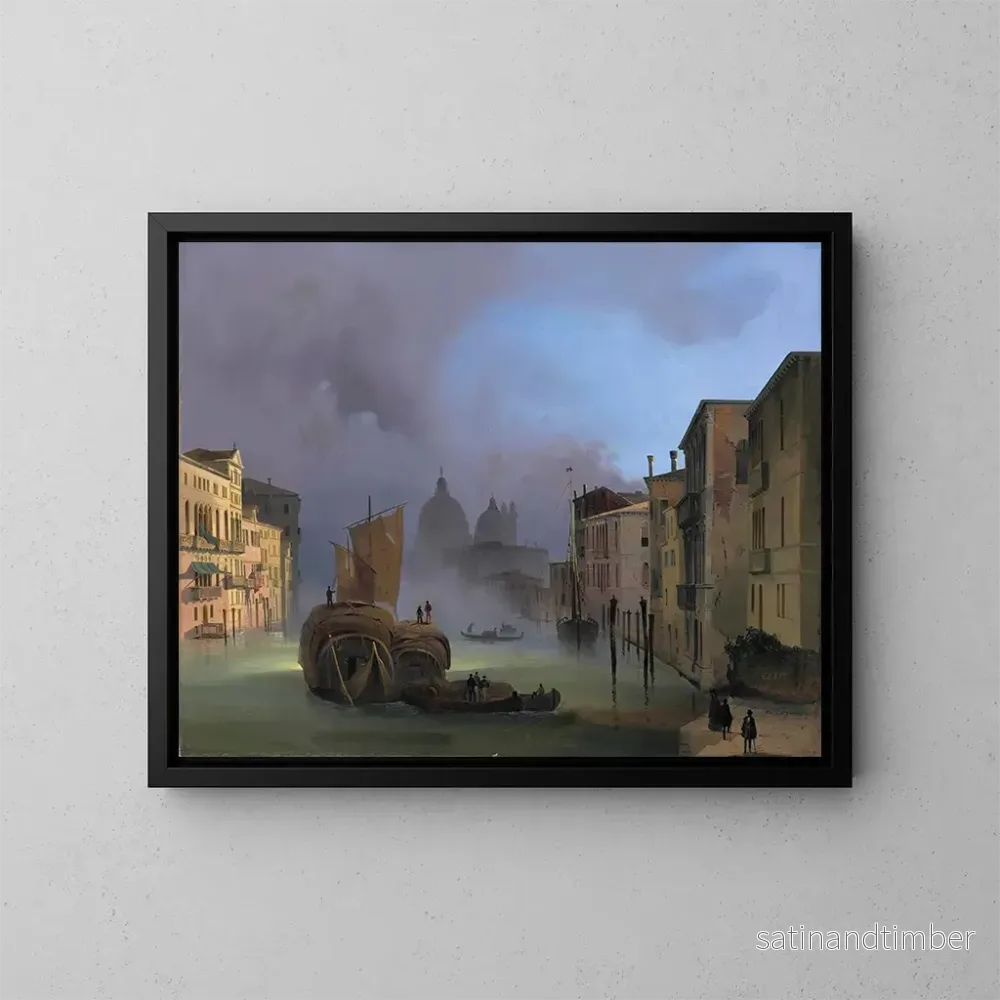 Reproduktion av målningen av Le Grand Canal à Venise depuis le pont de l'Accademia avec Santa Maria della Salute - Ippolito Caffi