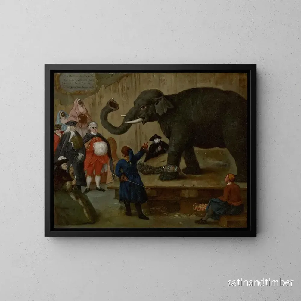 Reproduktion av målningen L'Exposition de l'Éléphant - Pietro Longhi