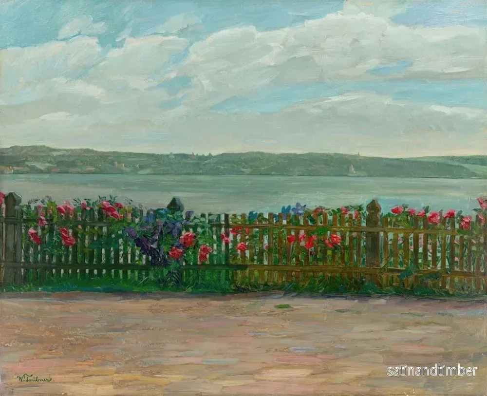 Reproduktion av målningen av rosengärdsgård med utsikt över Berg-slottet vid Starnberg-sjön - Wilhelm Trübner - Bild 2