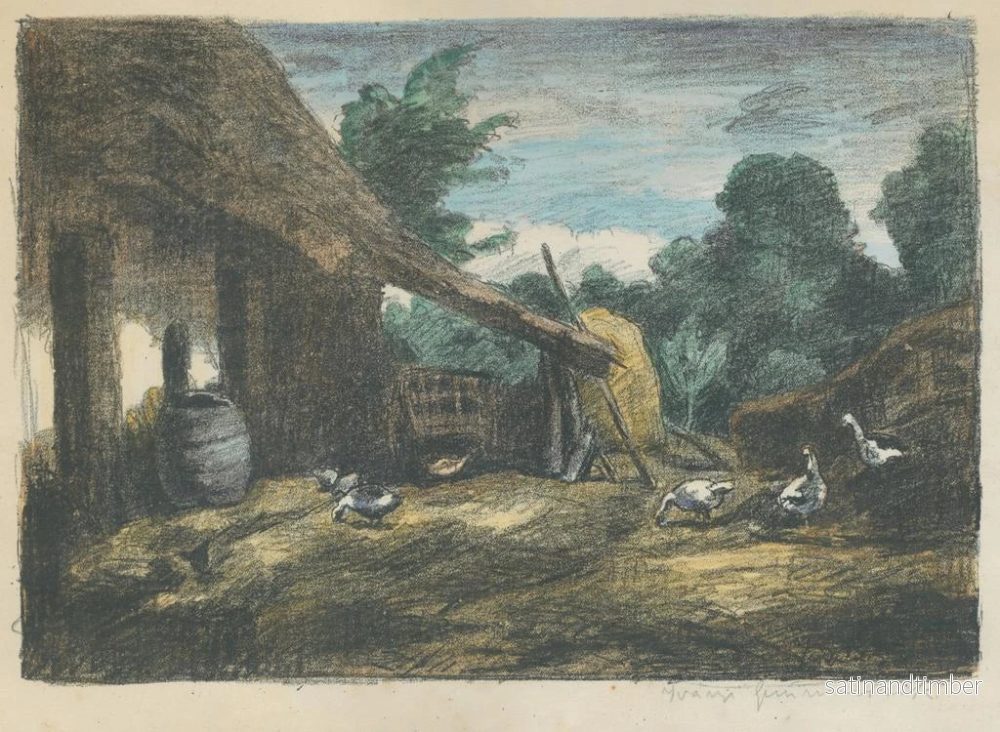 Reproduktion av målningen av bondgårdsplats med höns - Béla Iványi-Grünwald - Bild 2
