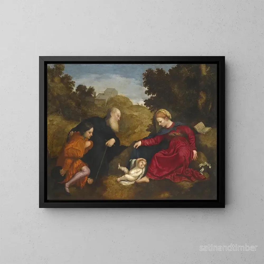 Reproduktion av målningen Vierge med barnet med helgonet Antonius av Padua och en ung donator - Paris Bordone