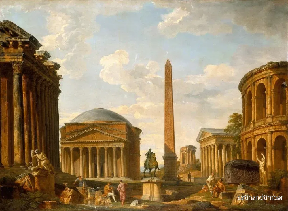 Reproduktion av målningen Roman Caprice: Le Panthéon et autres monuments - Giovanni Paolo Panini - Bild 2
