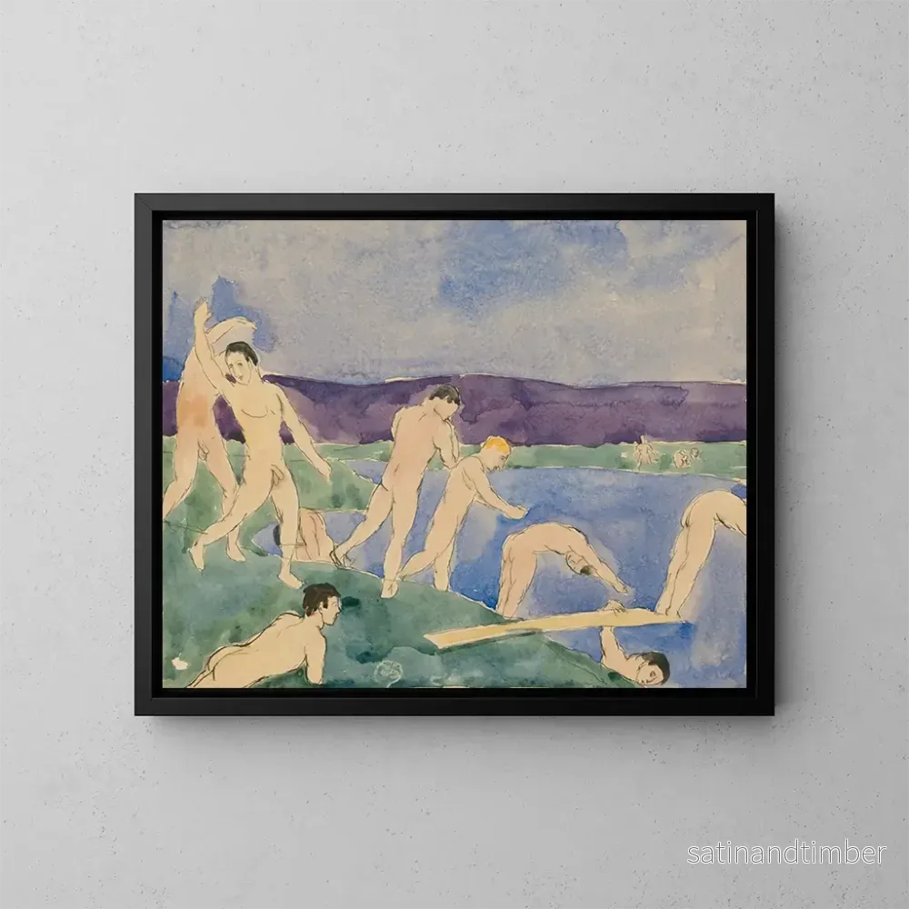 Reproduktion av målningen av tolv nakna pojkar på stranden - Charles Demuth