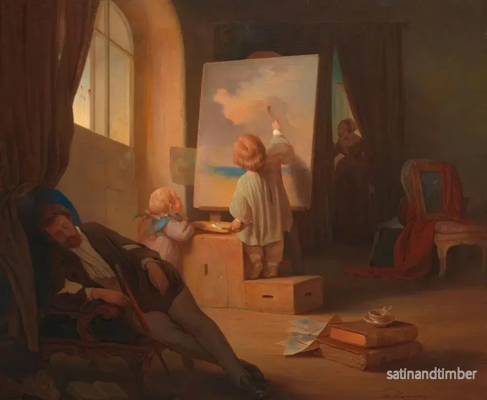 Reproduktion av målningen Le peintre endormi - Josef Danhauser - Bild 2