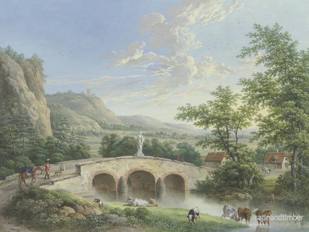 Reproduktion av målningen Landskap med en stenbro där en antik skulptur är placerad - Johann Georg Pforr - Bild 2