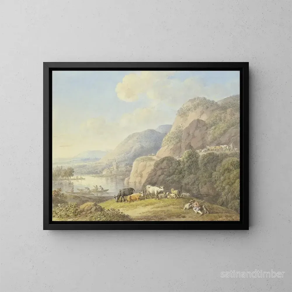 Reproduktion av målningen Landskapsbild av berg med en sjö - Carl Philipp Schallhas
