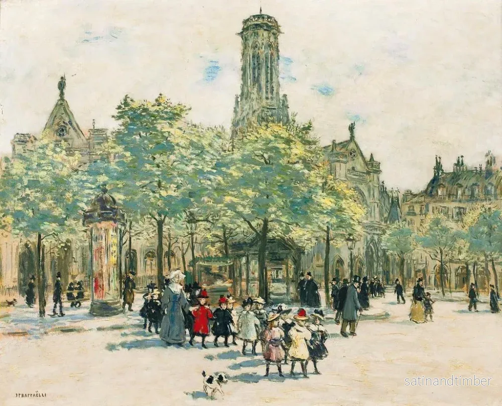 Reproduktion av målningen av flickor framför Saint-Germain-l'Auxerrois - Jean François Raffaëlli - Bild 2