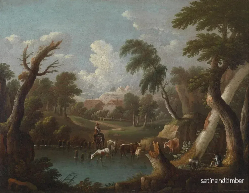 Reproduktion av målningen Landskapsbild med berg och boskap som dricker - Johann Georg von Bemmel - Bild 2