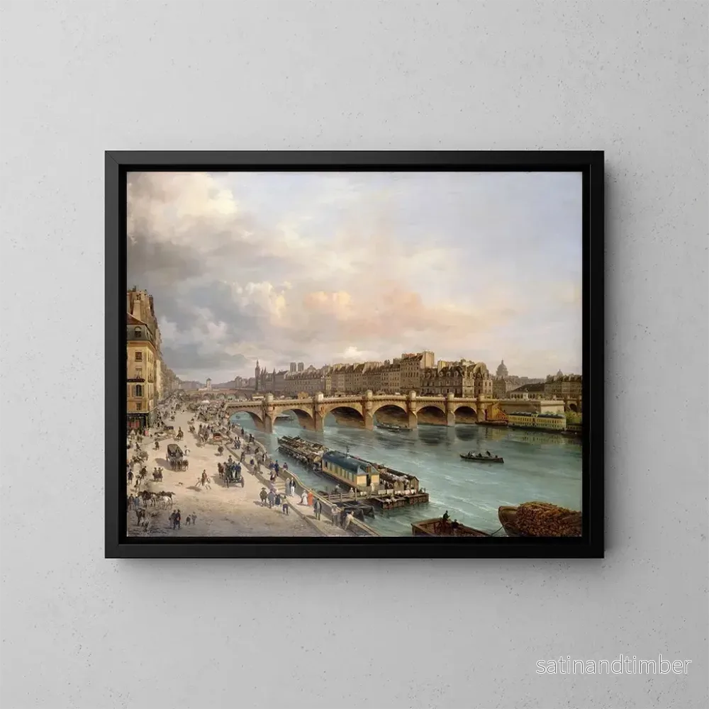 Reproduktion av målningen La Cité och Pont Neuf sedd från Quai du Louvre - Giuseppe Canella