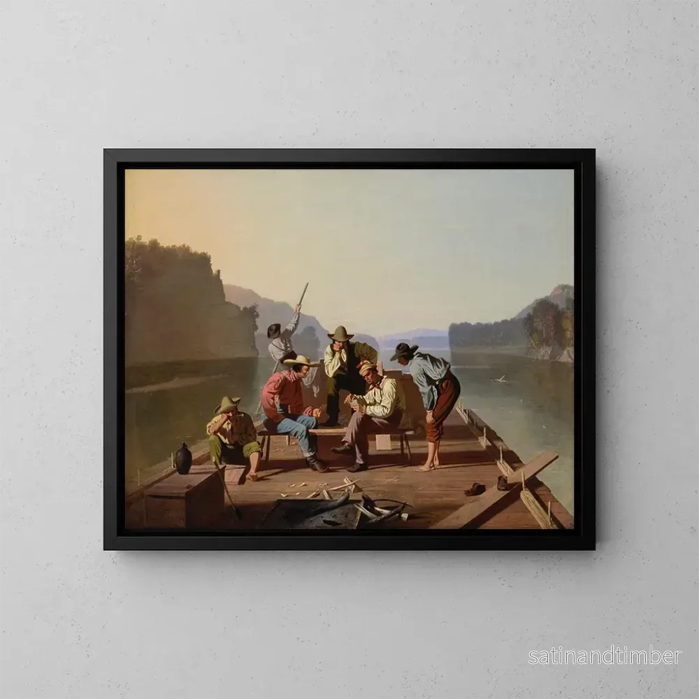 Reproduktion av målningen av flottarna som spelar kort - George Caleb Bingham
