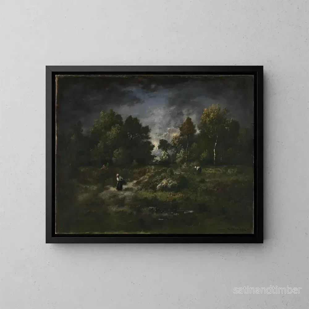 Reproduktion av målningen Rassembleurs de fagots dans un paysage boisé - Narcisse Virgile Diaz de la Peña