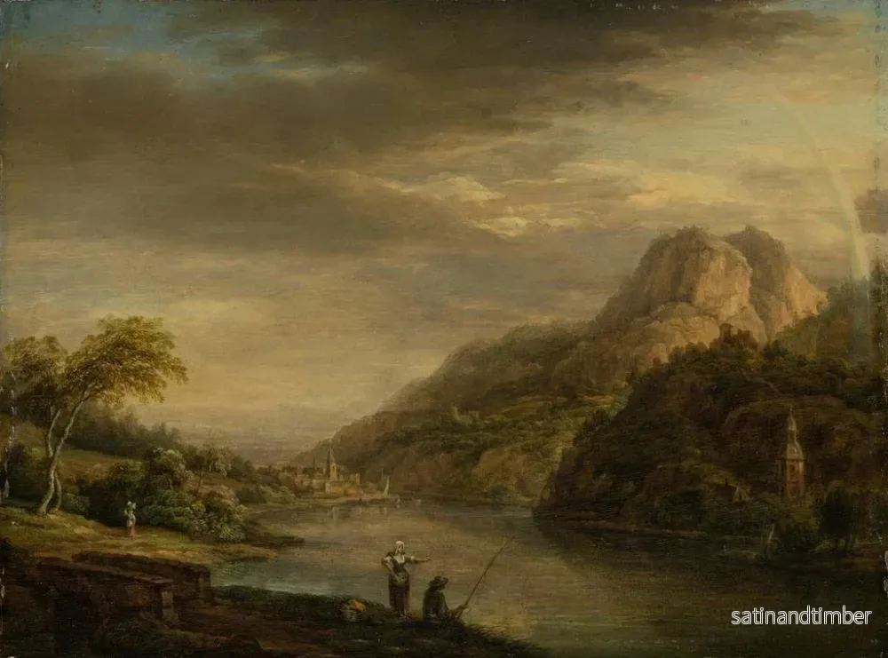 Reproduktion av målningen av flodlandskap med berg och regnbåge - Christian Georg Schütz den äldre - Bild 2