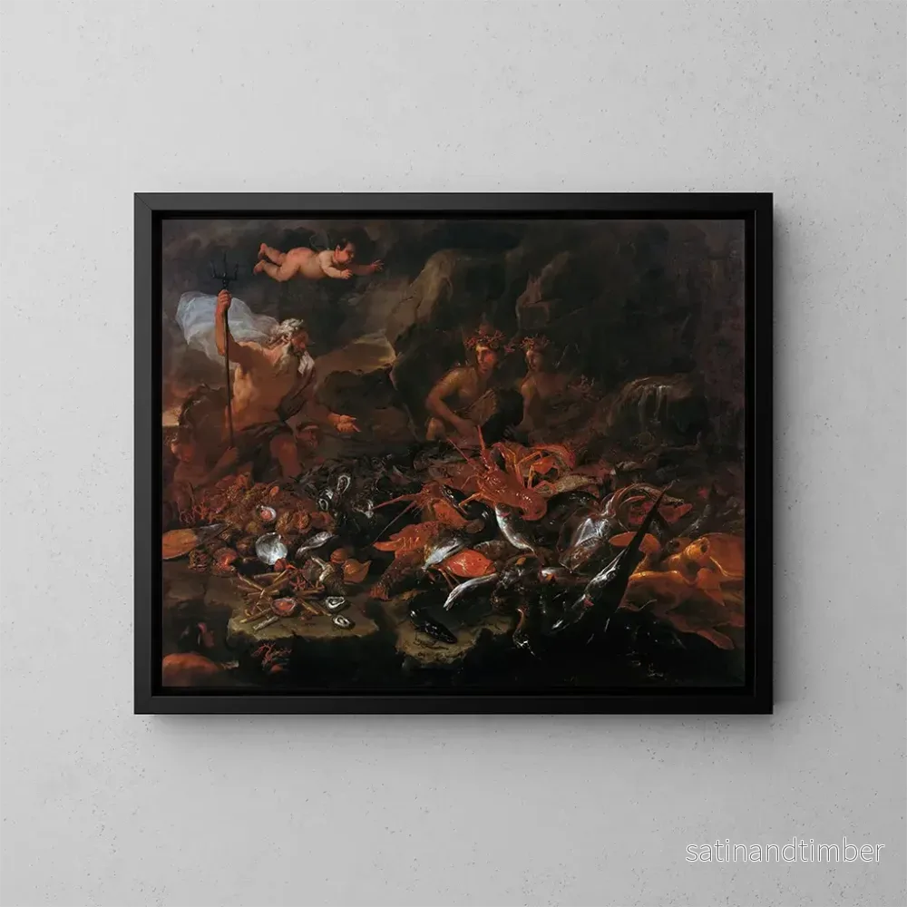 Reproduktion av målningen av havets rikedomar med Neptunus, tritoner och två nymfer - Luca Giordano