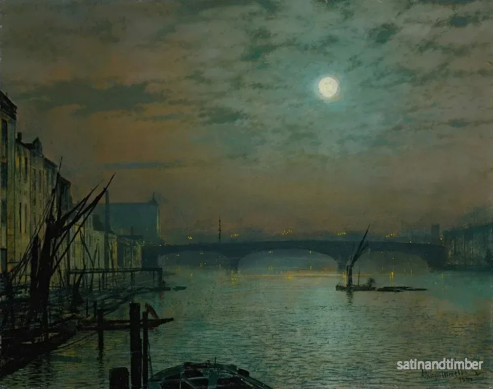 Reproduktion av målningen Le pont de Southwark au clair de lune - John Atkinson Grimshaw - Bild 2