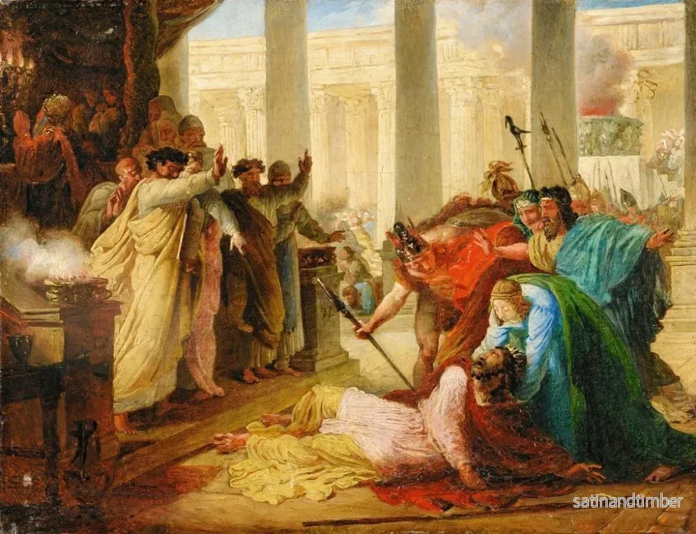 Reproduktion av målningen av Ptolemaios Filopator som drabbades av döden medan han profanerade Jerusalems tempel - François Joseph Heim - Bild 2
