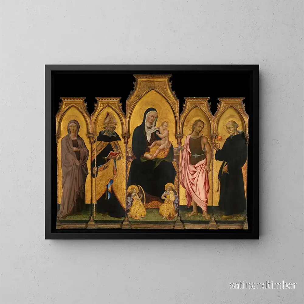 Reproduktion av målningen av Jungfru Maria med barnet omgiven av helgon - Giovanni di Paolo