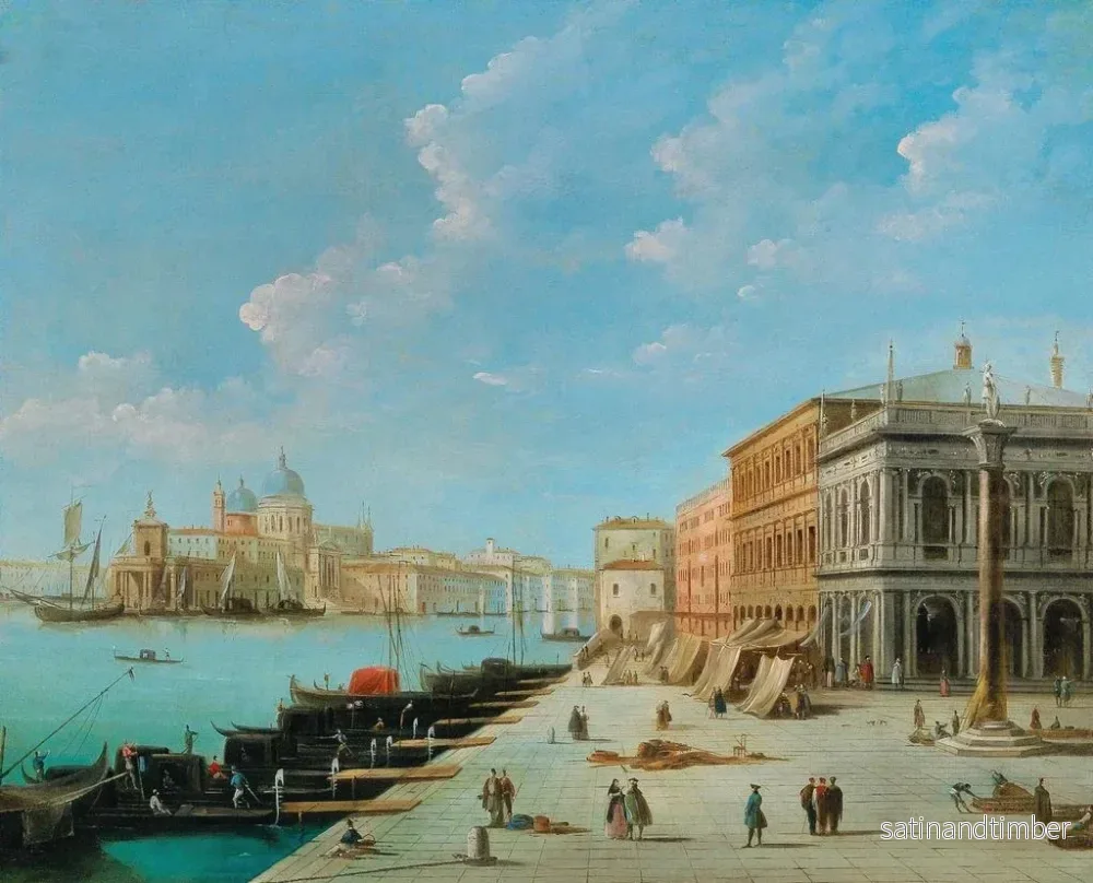 Reproduktion av målningen Le Molo sett från Zecca med kolonnen av Saint Théodore i Venedig - Giuseppe Bernardino Bison - Bild 2