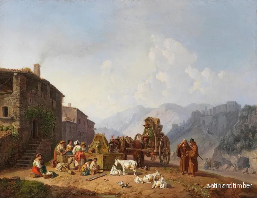 Reproduktion av målningen vid fontänen i de italienska bergen - Heinrich Bürkel - Bild 2