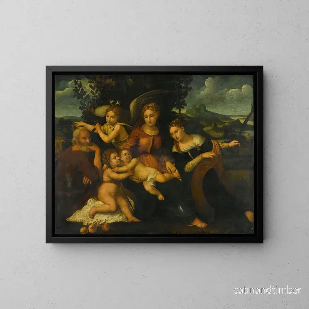 Reproduktion av målningen av den heliga familjen med heliga Katarina - Francesco Torbido