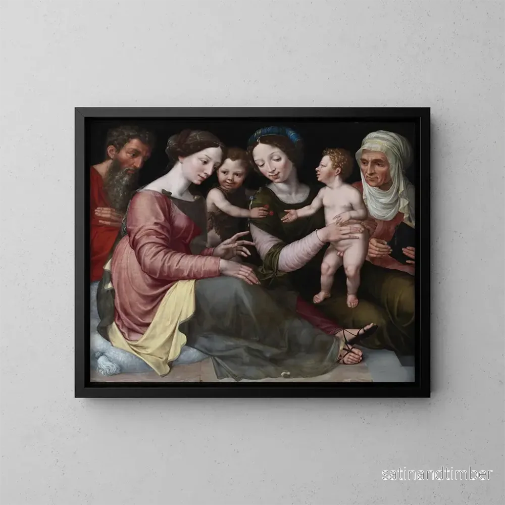 Reproduktion av målningen La Sainte Famille avec l'Enfant Saint Jean, Sainte Élisabeth et Sainte Anne - Vincent Sellaer