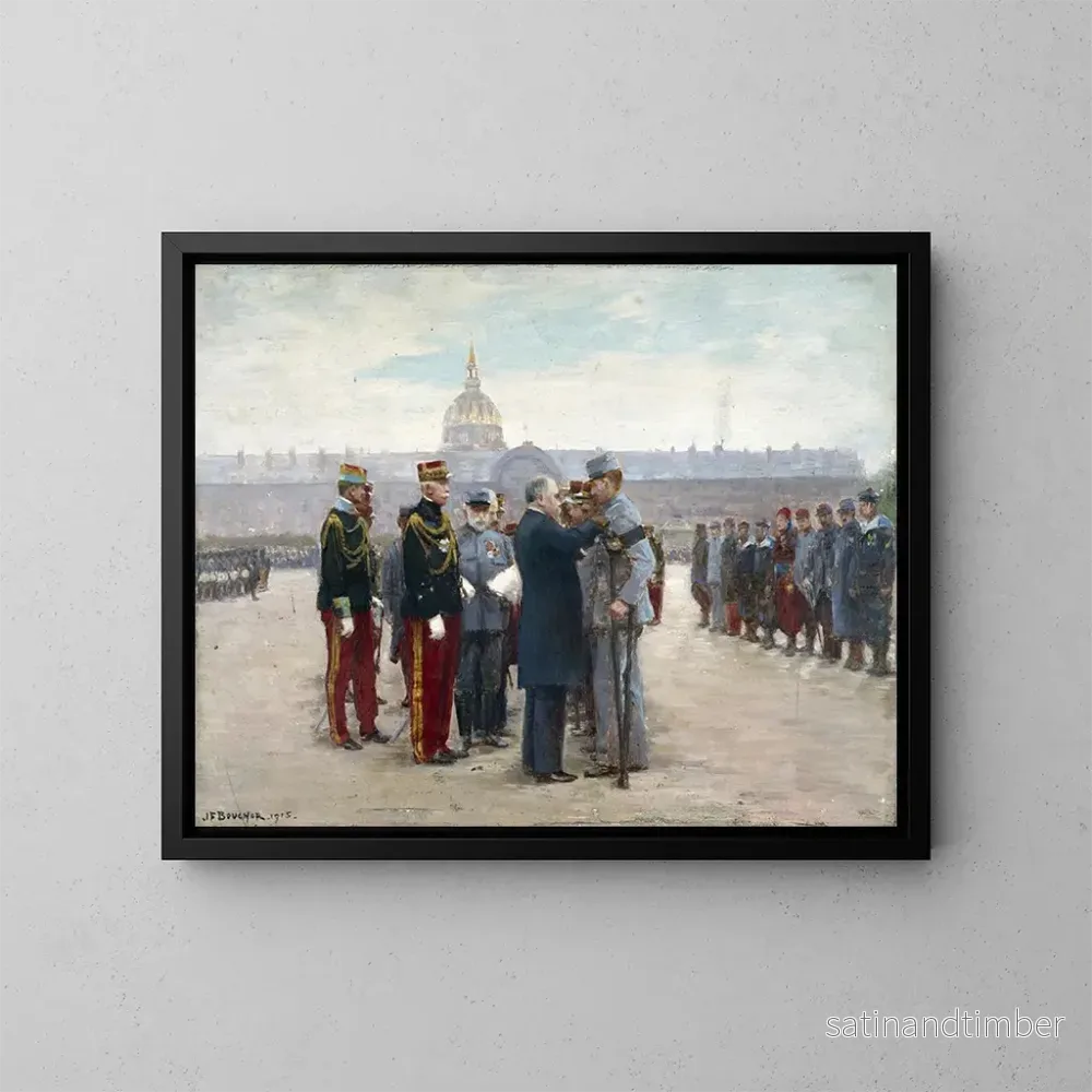 Reproduktion av målningen av utdelning av dekorationer på Invalides-platån av president Poincaré den 17 september 1915 - Joseph Félix Bouchor