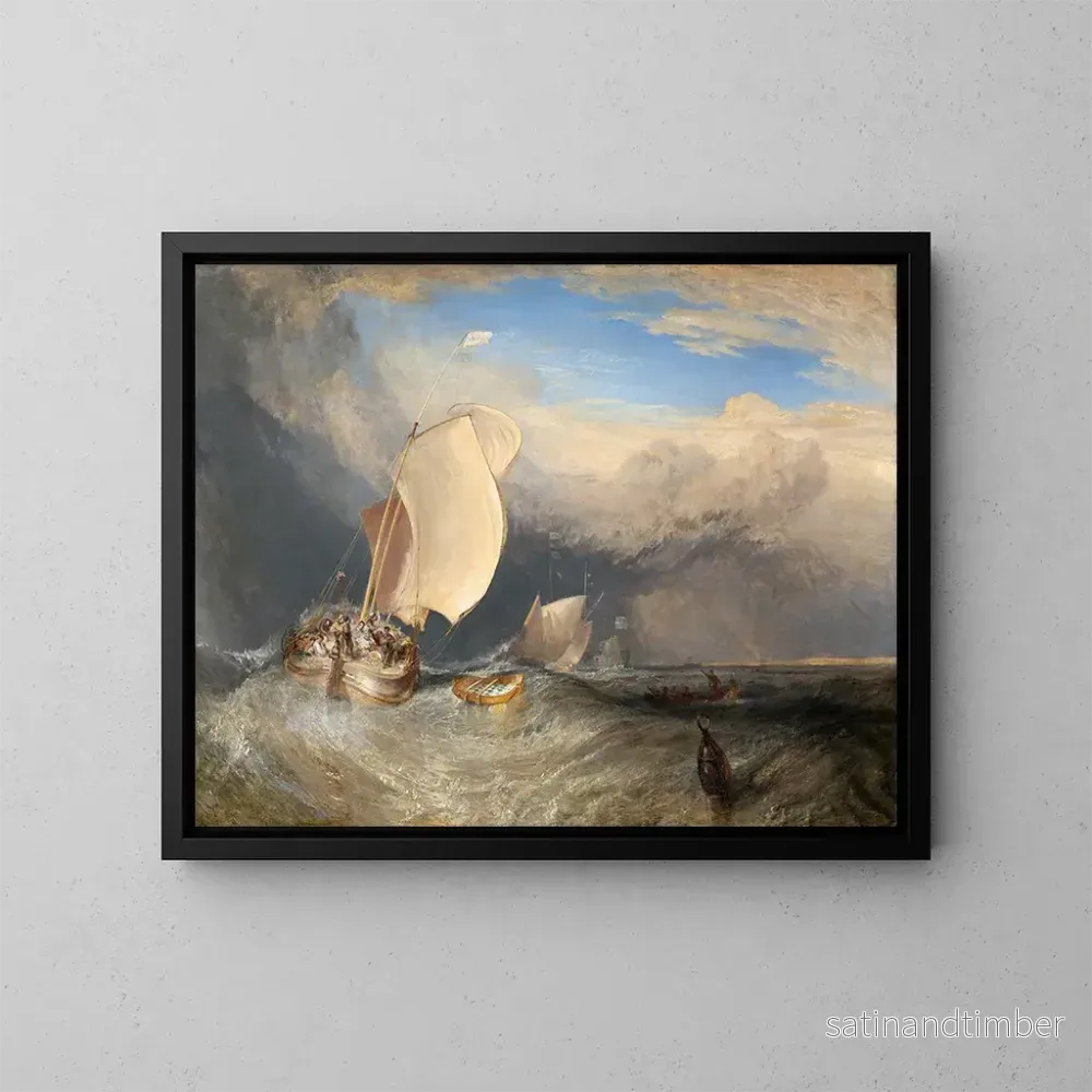 Reproduktion av målningen av fiskebåtar med handlare som handlar för fisk - Joseph Mallord William Turner