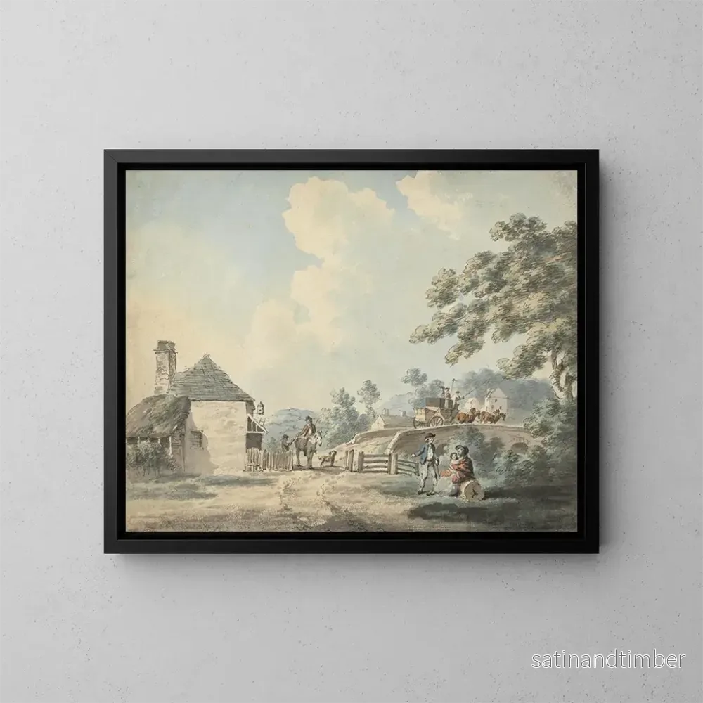 Reproduktion av målningen La maison de péage avec une diligence traversant le pont - Samuel Howitt