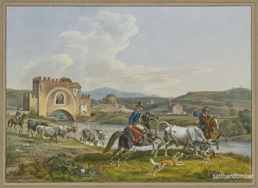 Reproduktion av målningen av de romerska fälthundarna som fångar en tjur med hundar - Johann Adam Klein - Bild 2