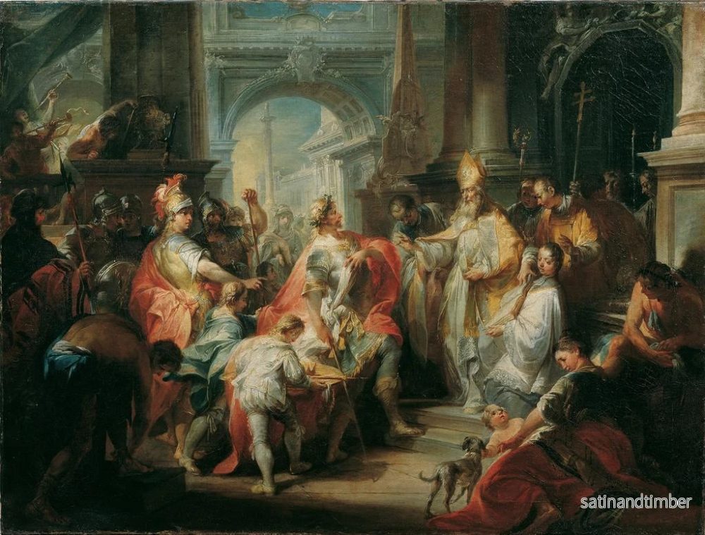 Reproduktion av målningen Saint Ambroise vägrar kung Théodose inträde i Milan katedral - Johann Wolfgang Baumgartner - Bild 2