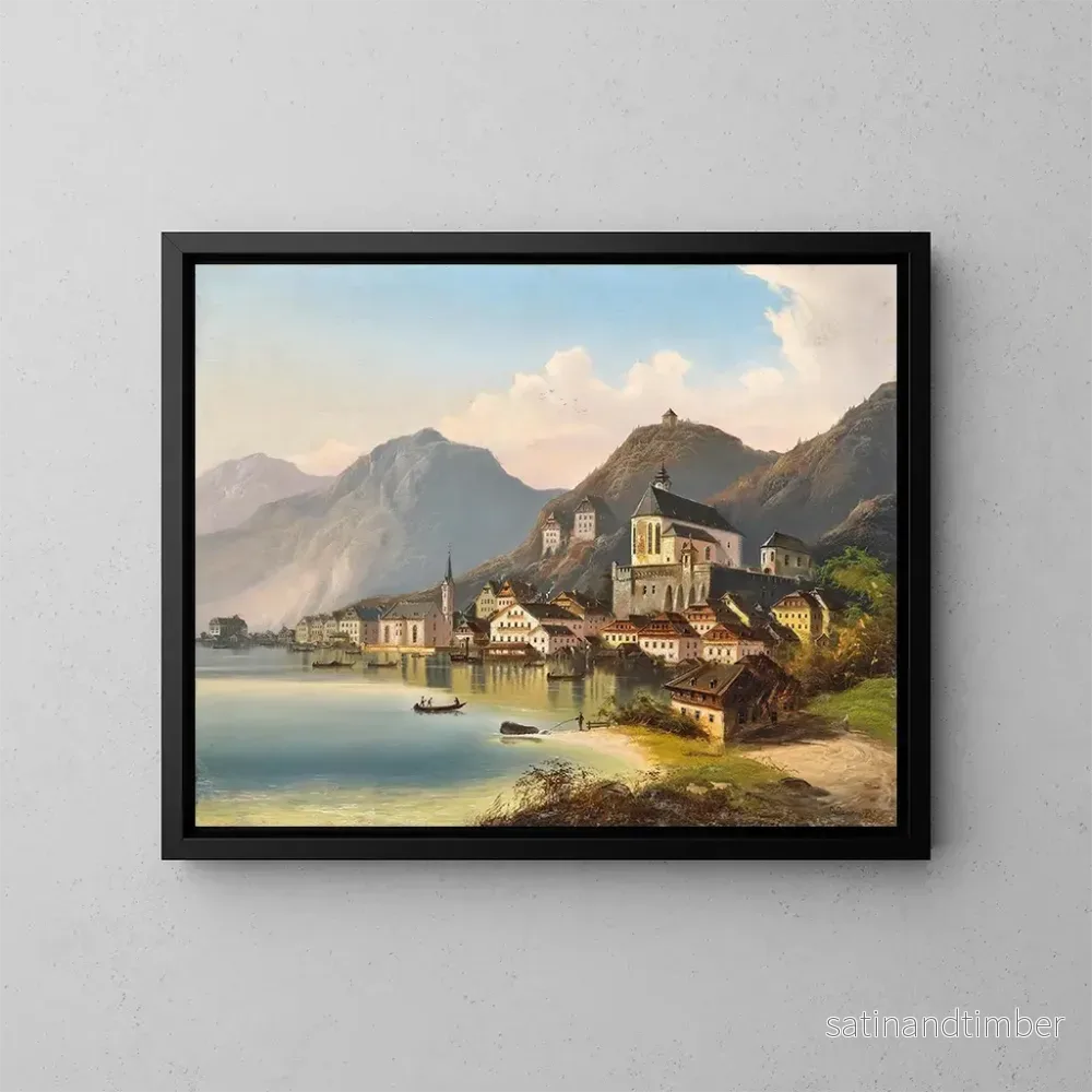 Reproduktion av målningen En vy över Hallstatt – Johann Wilhelm Jankowsky Reproduktion av målningen En vy över Hallstatt – Johann Wilhelm Jankowsky